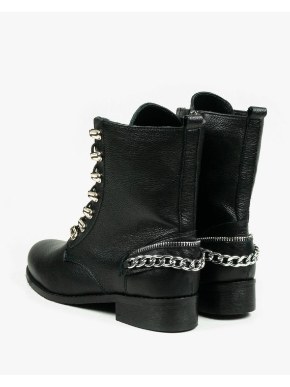 Czarne botki damskie skórzane