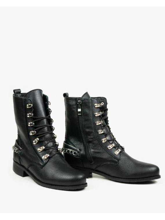 Czarne botki damskie skórzane