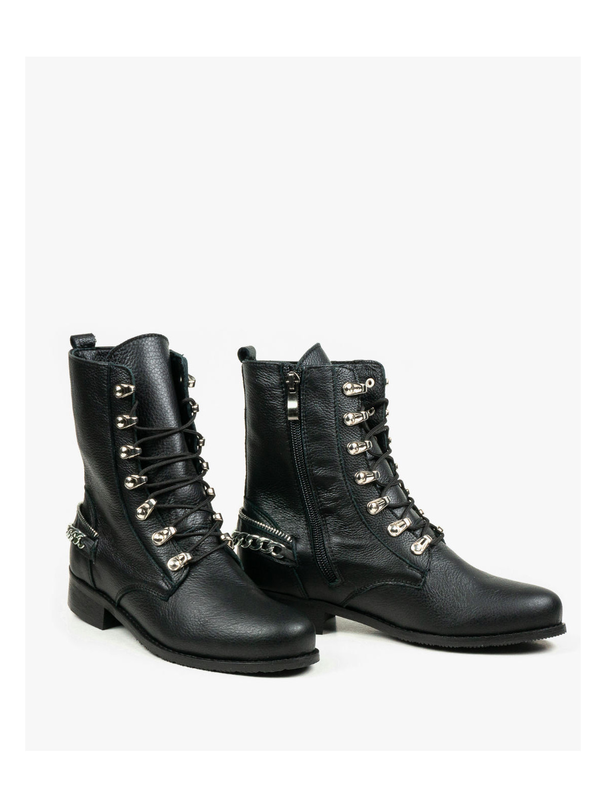 Czarne botki damskie skórzane