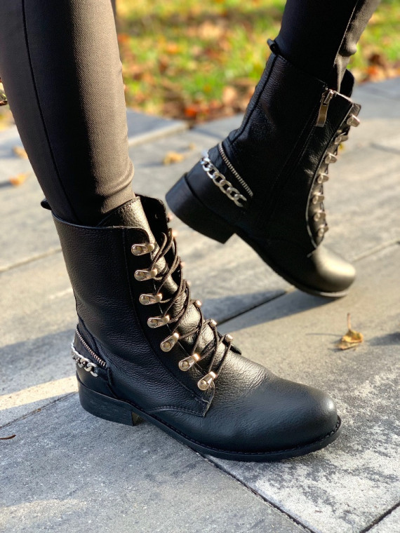 Czarne botki damskie skórzane