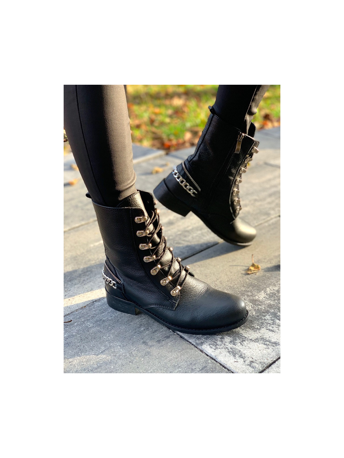 Czarne botki damskie skórzane