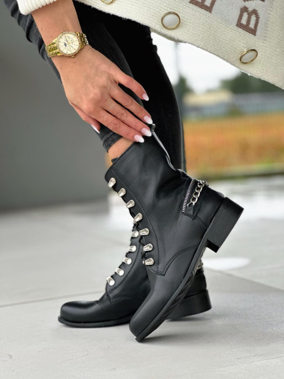 Czarne botki damskie skórzane