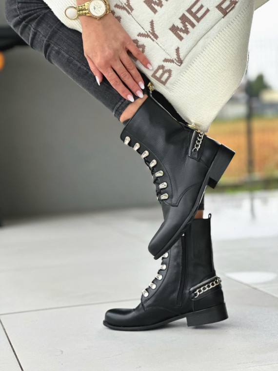 Czarne botki damskie skórzane