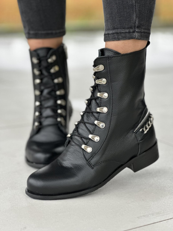 Czarne botki damskie skórzane