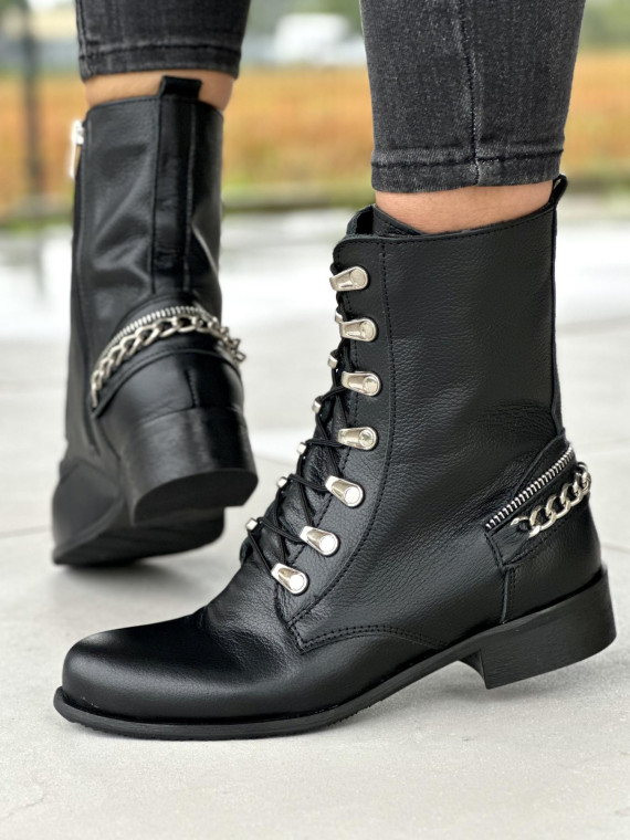 Czarne botki damskie skórzane