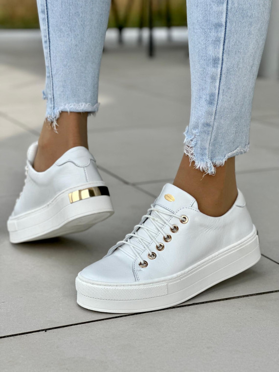 Białe trampki damskie skórzane OLEKSY polskiej produkcji na grubej podeszwie