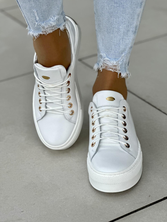 Białe trampki damskie skórzane OLEKSY polskiej produkcji na grubej podeszwie