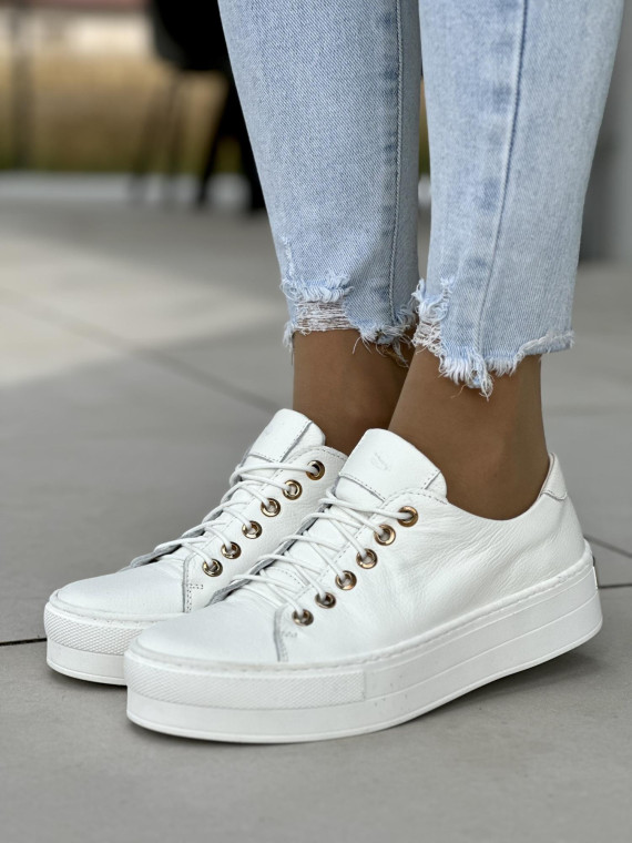 Białe trampki damskie skórzane OLEKSY polskiej produkcji na grubej podeszwie