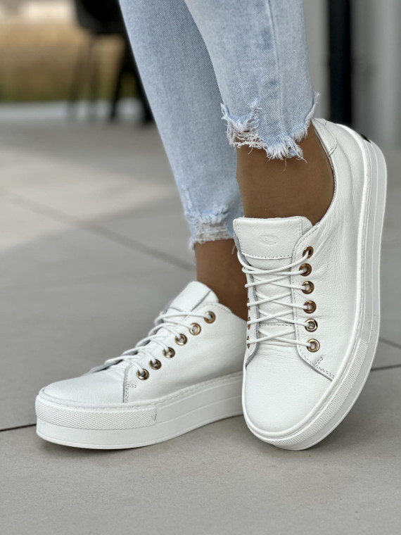 Białe trampki damskie skórzane OLEKSY polskiej produkcji na grubej podeszwie