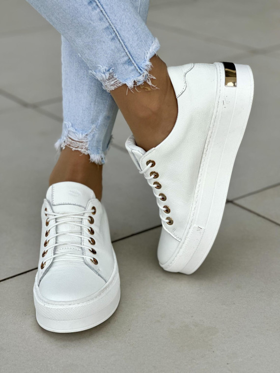 Białe trampki damskie skórzane OLEKSY polskiej produkcji na grubej podeszwie