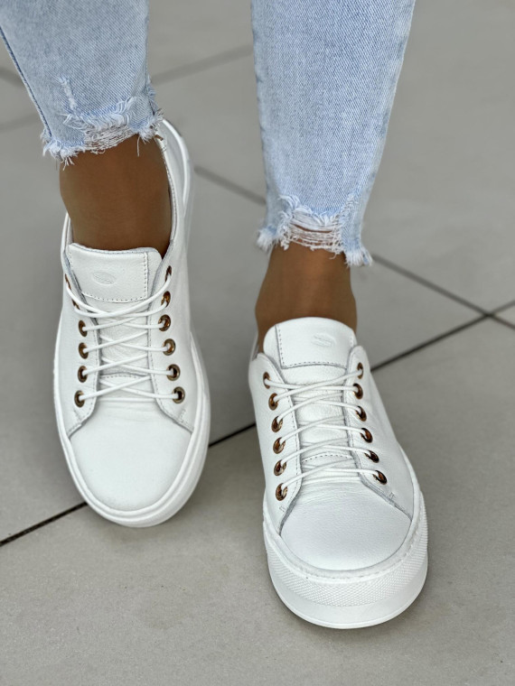 Białe trampki damskie skórzane OLEKSY polskiej produkcji na grubej podeszwie