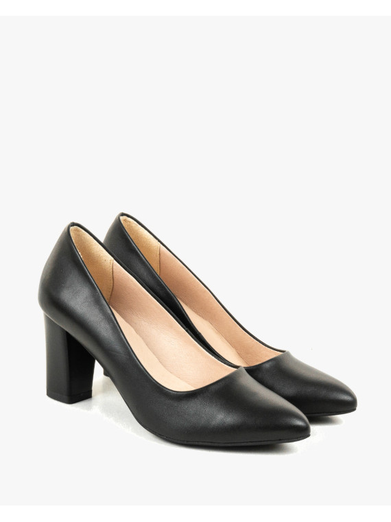 Czarne czółenka damskie skórzane