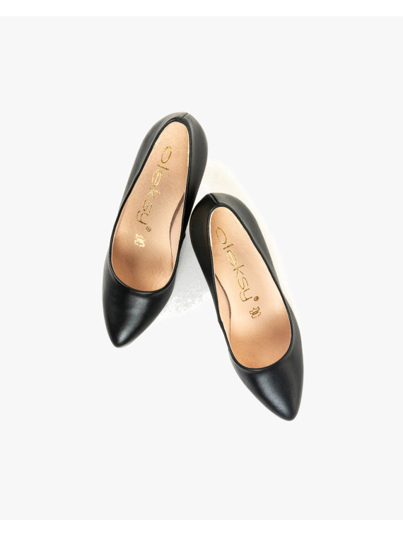 Czarne czółenka damskie skórzane