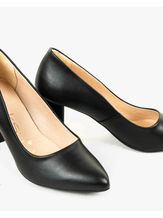 Czarne czółenka damskie skórzane