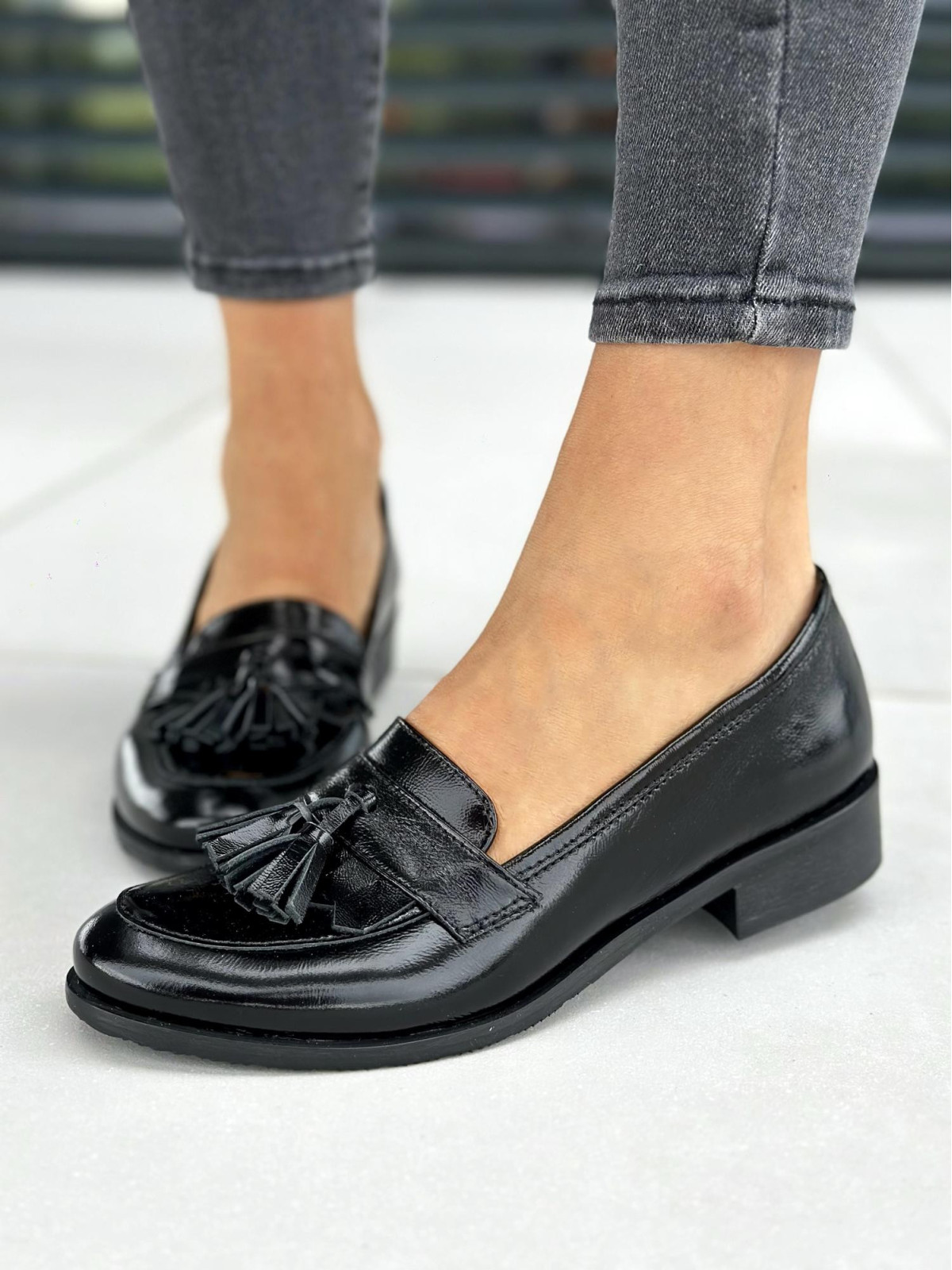 Czarne mokasyny damskie skórzane