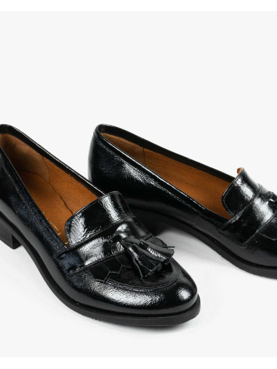 Czarne mokasyny damskie skórzane