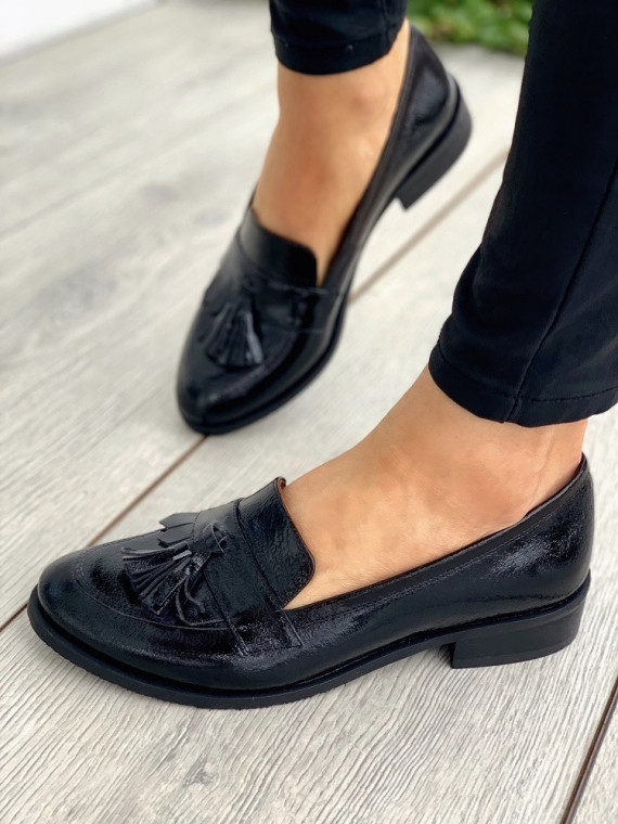 Czarne mokasyny damskie skórzane