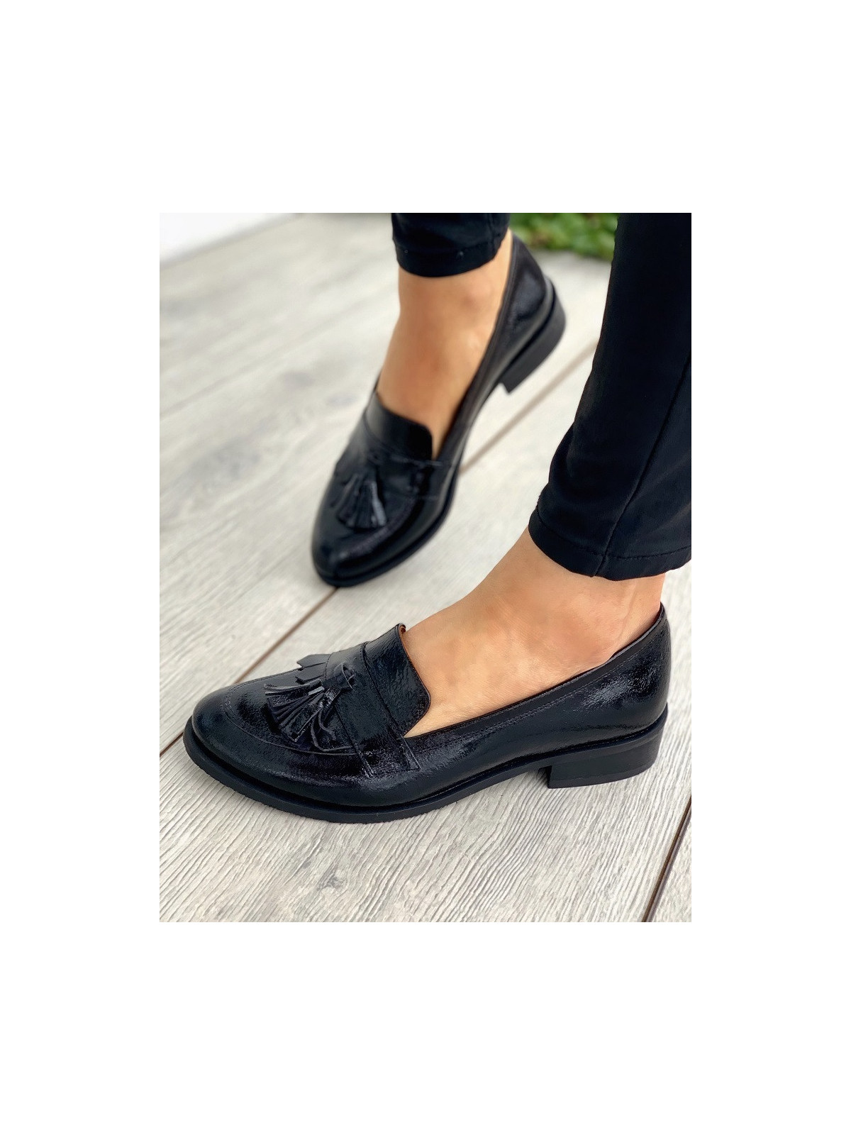 Czarne mokasyny damskie skórzane