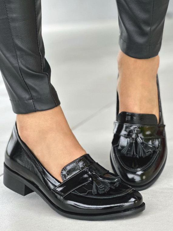 Czarne mokasyny damskie skórzane