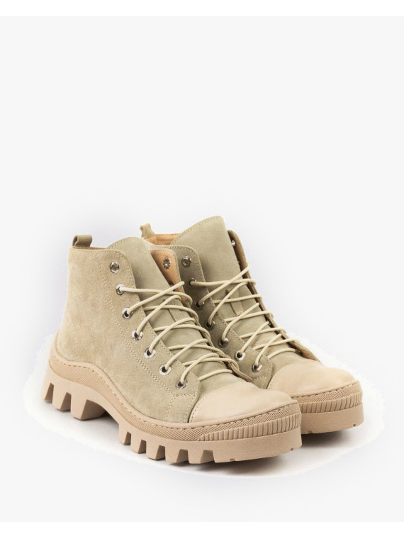 Beżowe trapery damskie skórzane