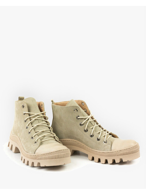 Beżowe trapery damskie skórzane