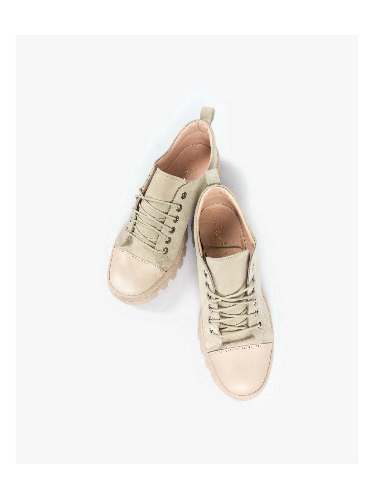 Wygodne niskie beżowe traperki damskie skóra naturalna