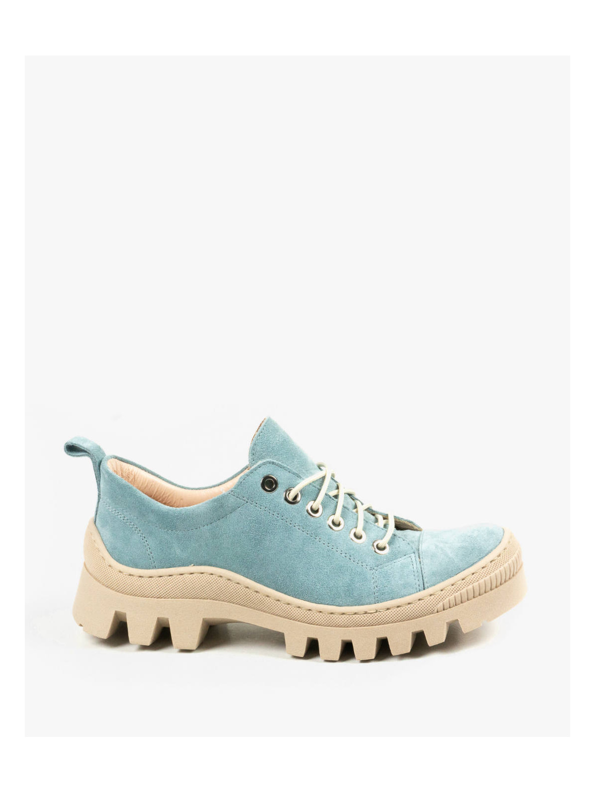 Niebieskie traperki damskie skórzane