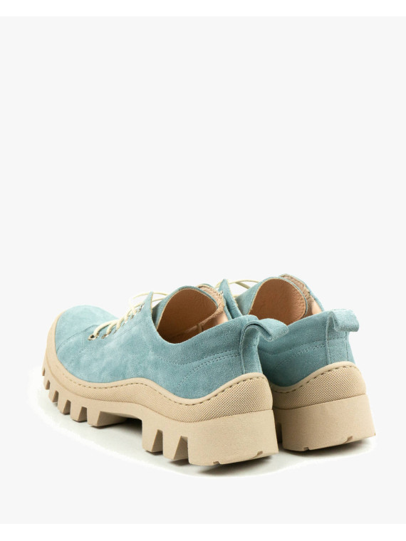 Niebieskie traperki damskie skórzane