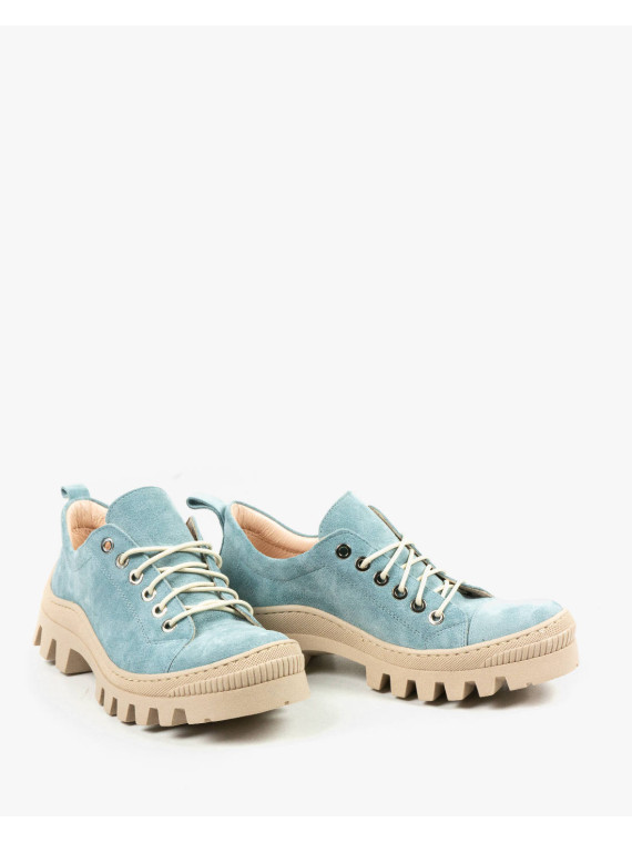 Niebieskie traperki damskie skórzane