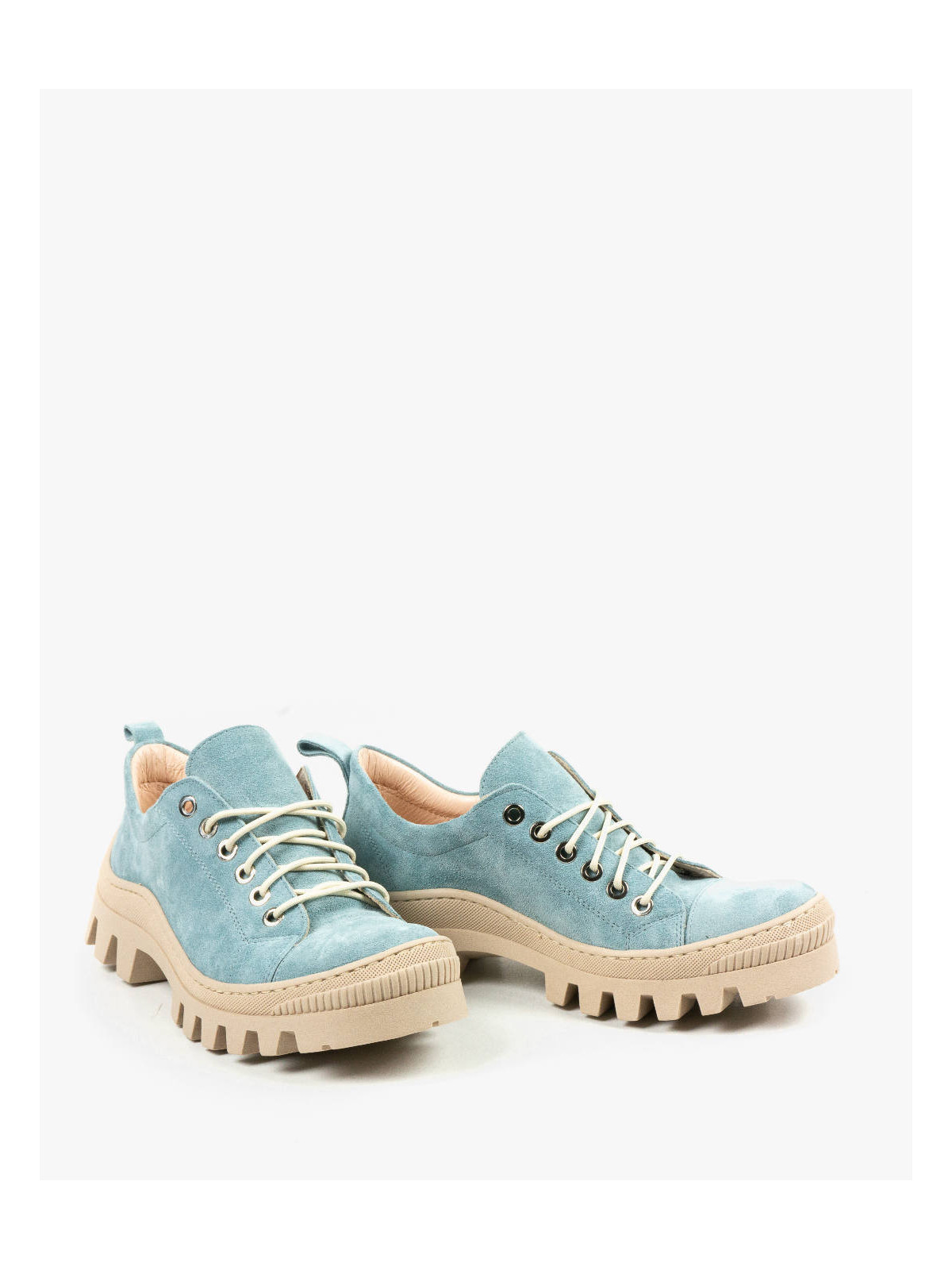 Niebieskie traperki damskie skórzane