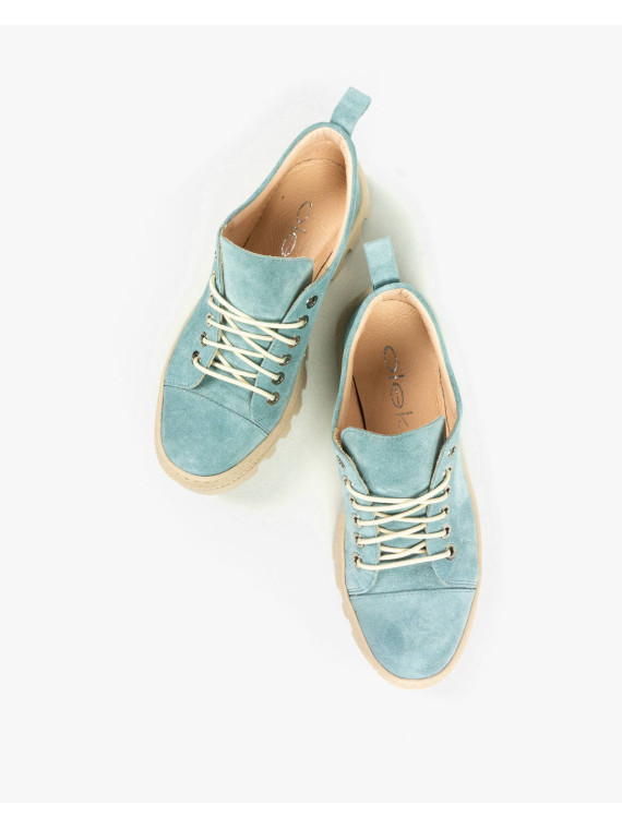 Niebieskie traperki damskie skórzane