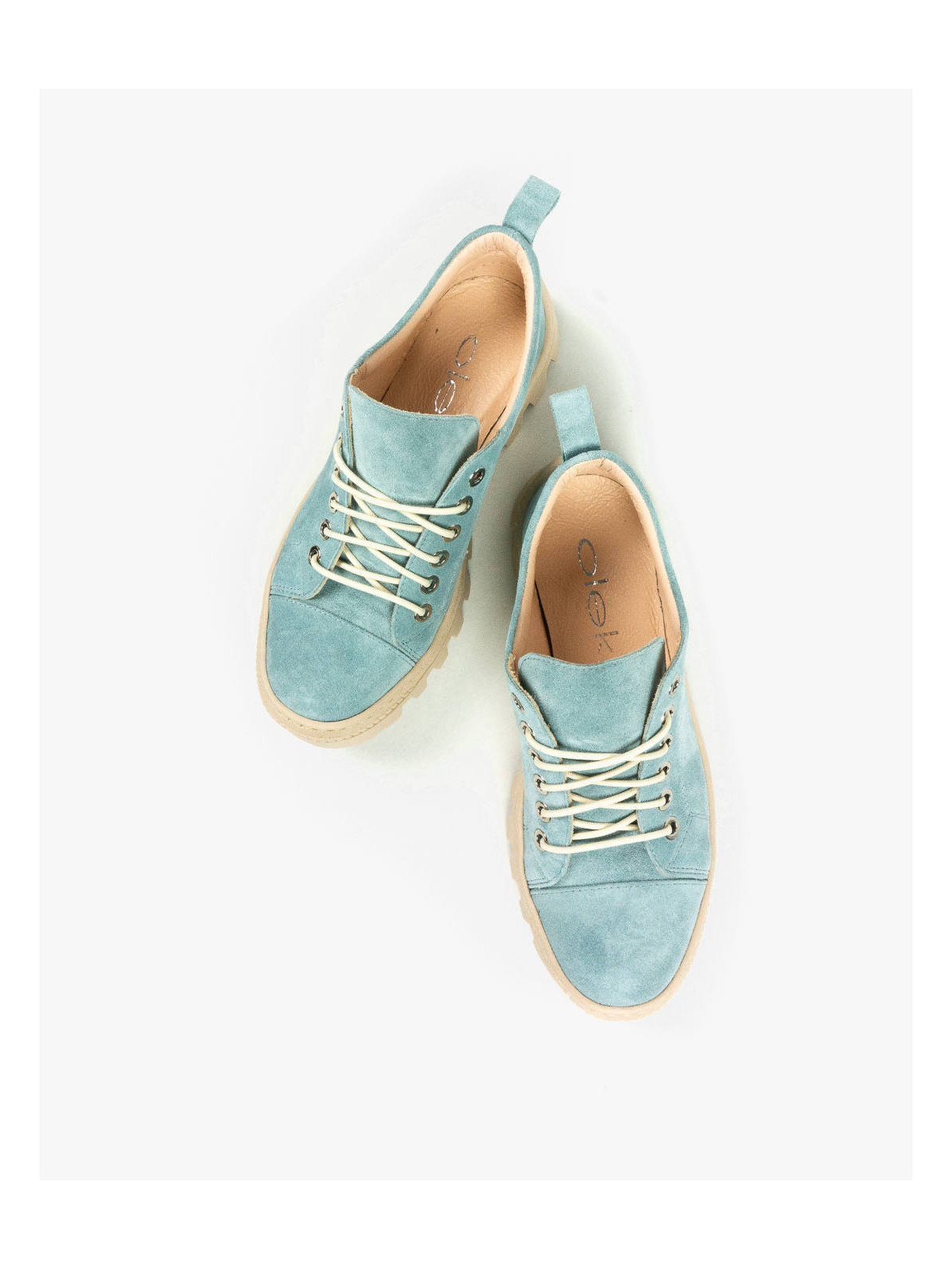 Niebieskie traperki damskie skórzane