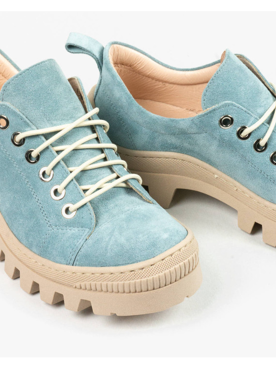 Niebieskie traperki damskie skórzane