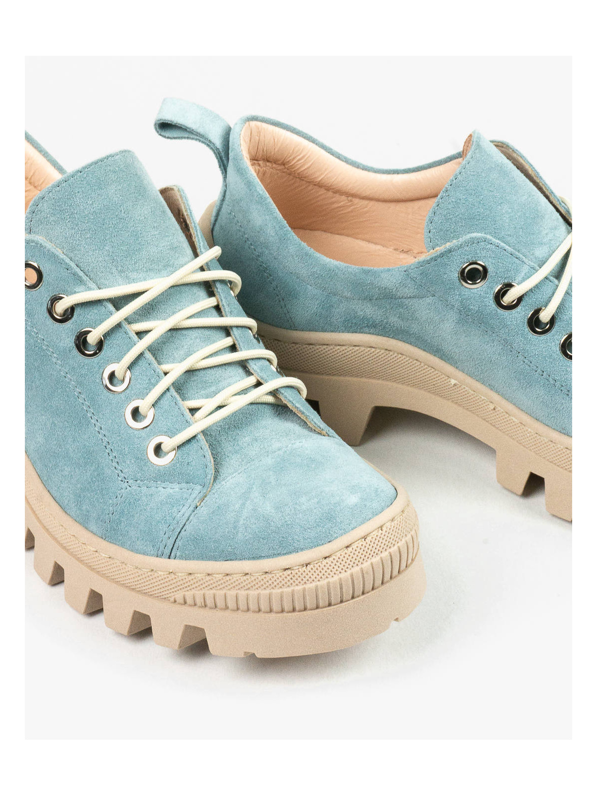 Niebieskie traperki damskie skórzane