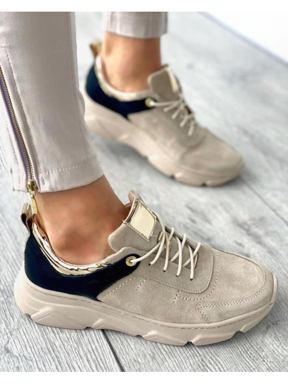 Beżowe adidasy damskie skórzane