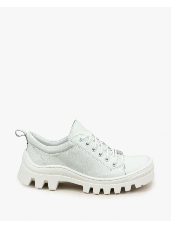 Wyjątkowe niskie białe traperki damskie, skóra naturalna