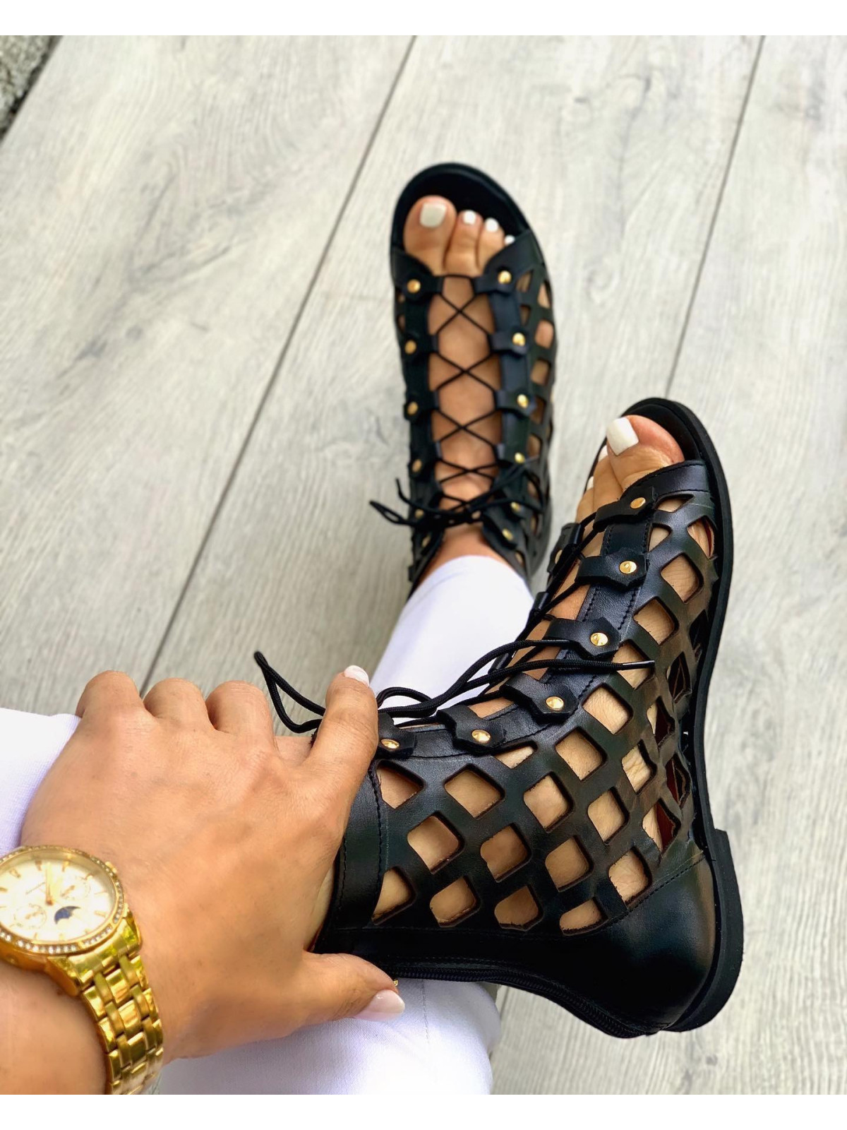 Czarne sandały damskie skórzane