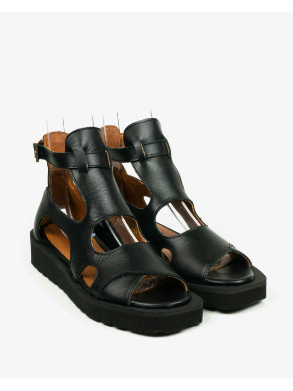 Czarne sandały damskie skórzane