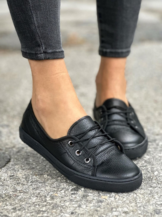 Czarne trampki damskie skórzane