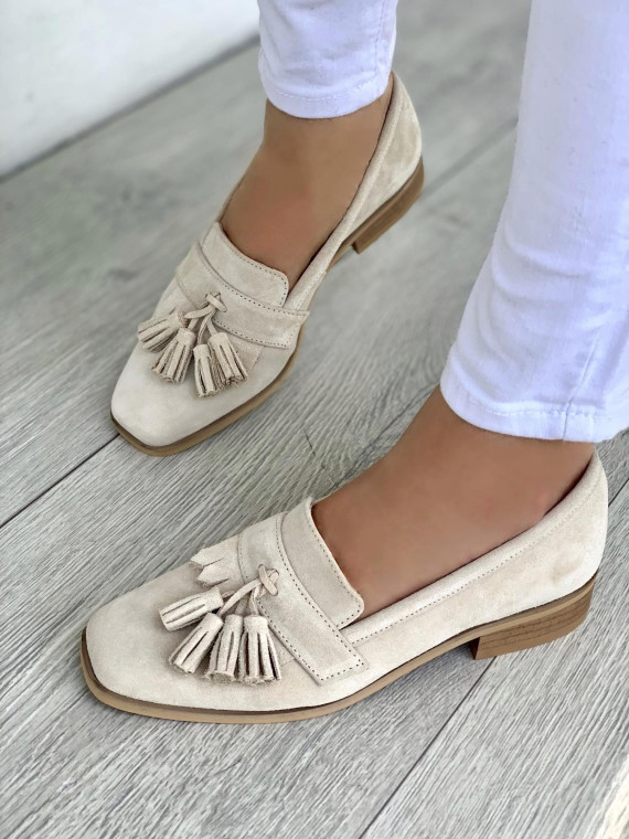 Beżowe mokasyny damskie skórzane