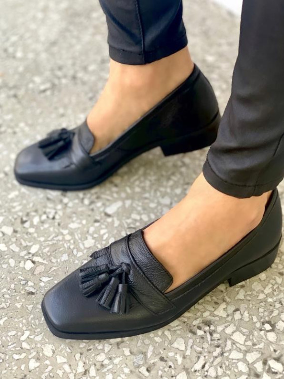 Czarne mokasyny damskie skórzane