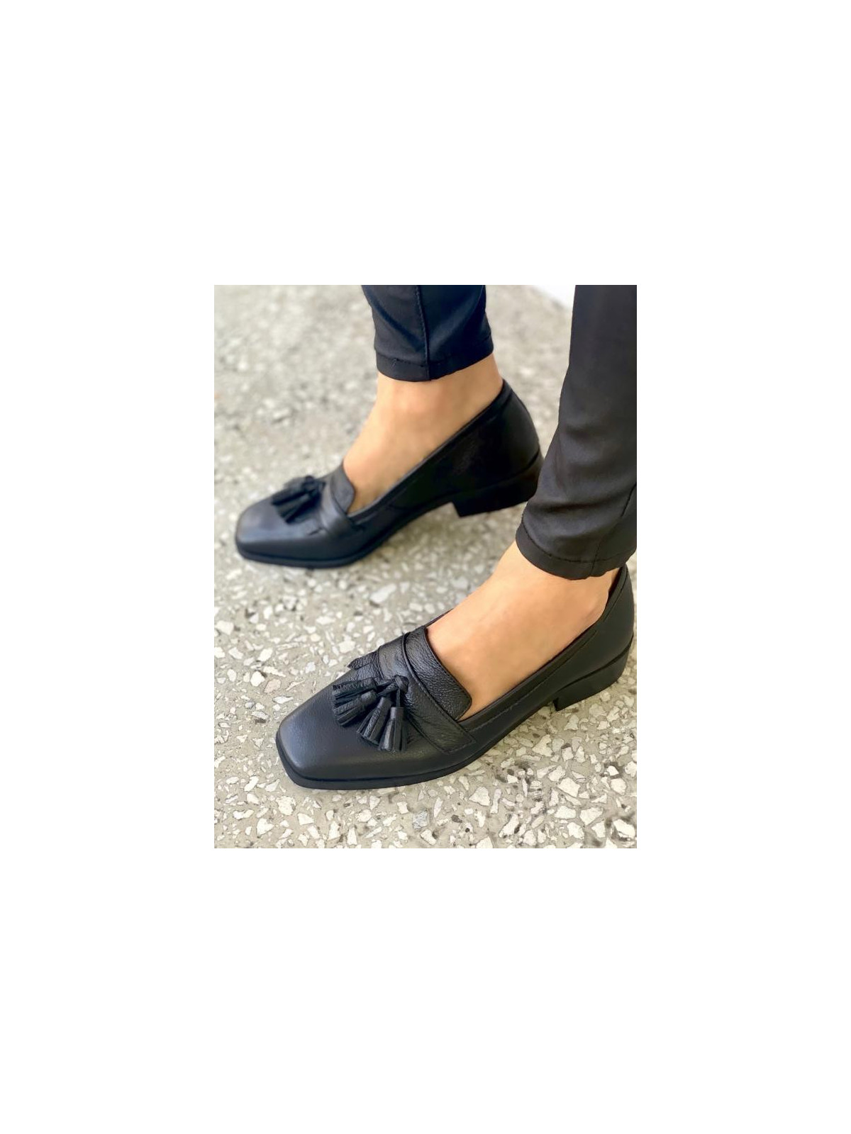 Czarne mokasyny damskie skórzane