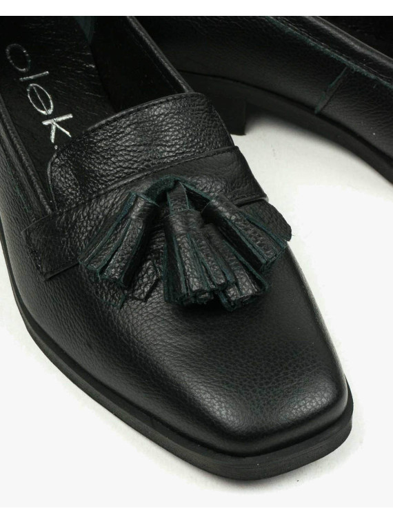 Czarne mokasyny damskie skórzane