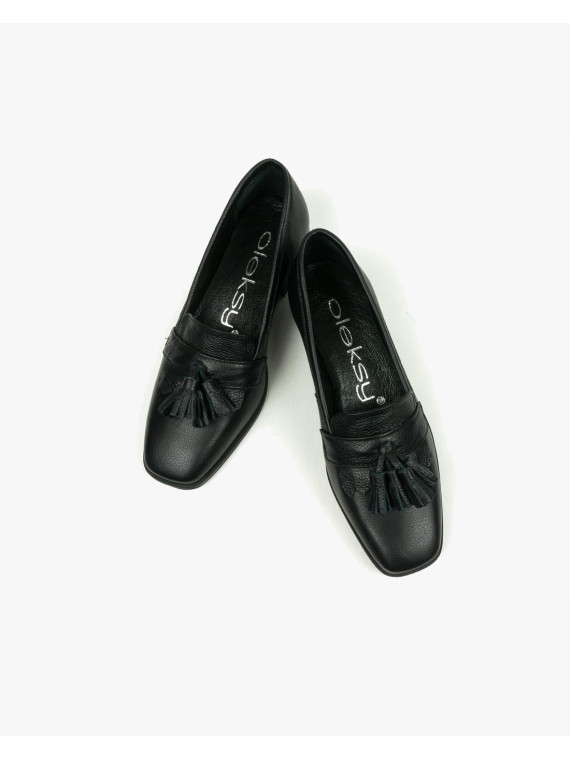 Czarne mokasyny damskie skórzane