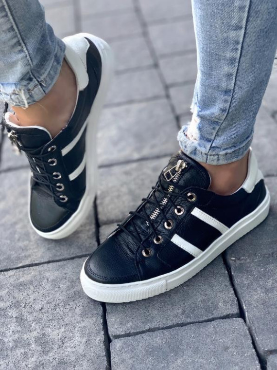 Czarne trampki damskie skórzane