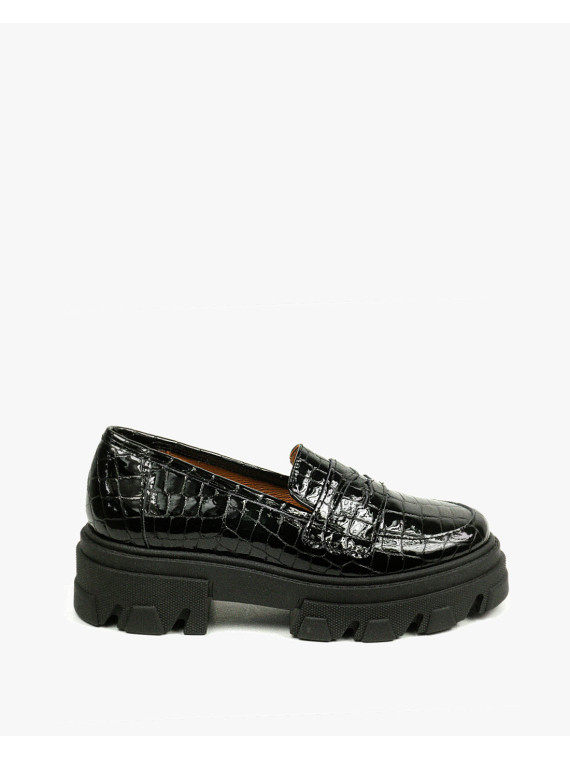 Czarne półbuty damskie skórzane