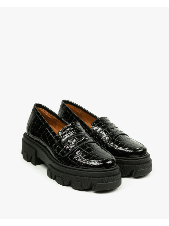 Czarne półbuty damskie skórzane