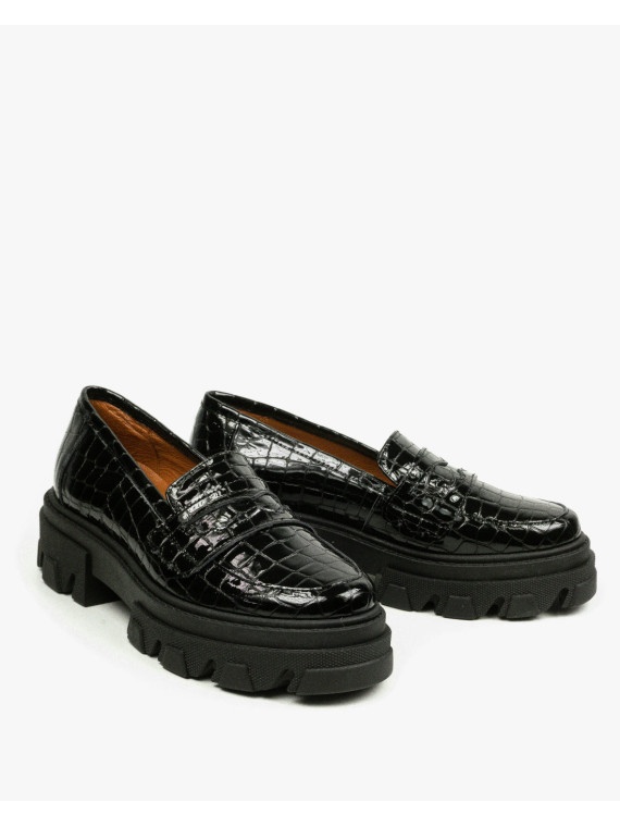 Czarne półbuty damskie skórzane