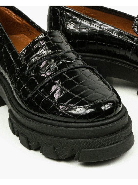 Czarne półbuty damskie skórzane