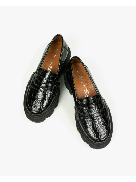 Czarne półbuty damskie skórzane